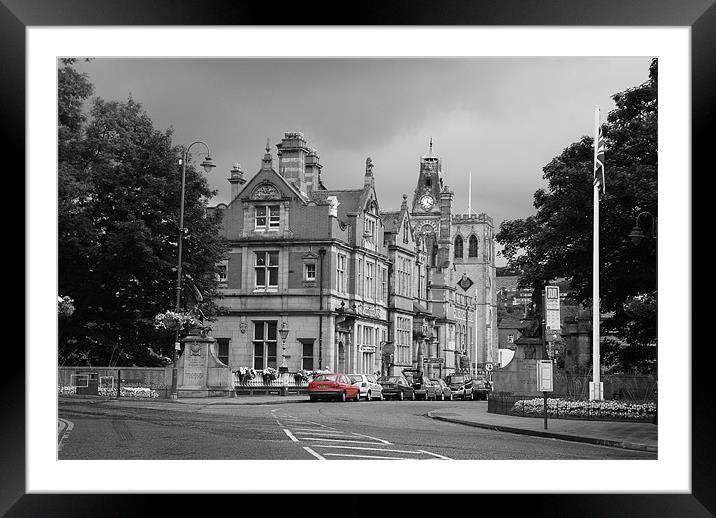 Stalybridge Town Centre showing Library and Civic  Framed Mounted Print by JEAN FITZHUGH