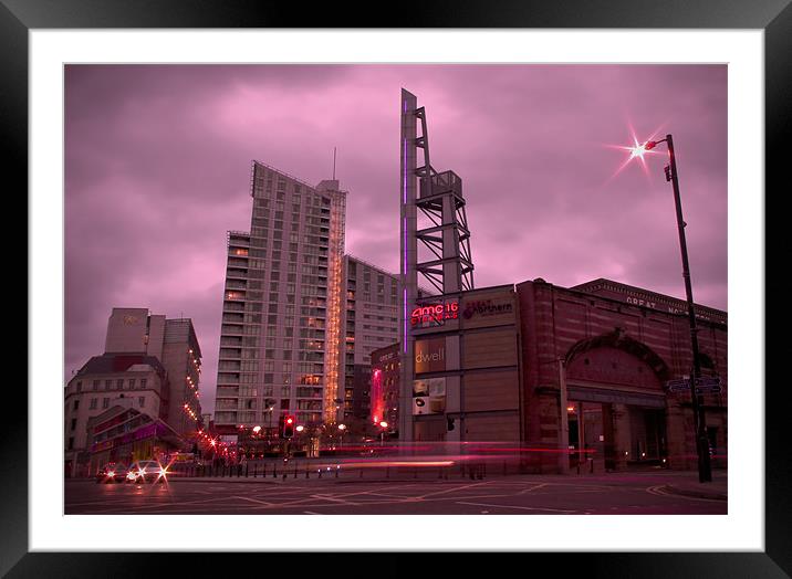 Manchester City Urban Night Framed Mounted Print by Peter Carroll