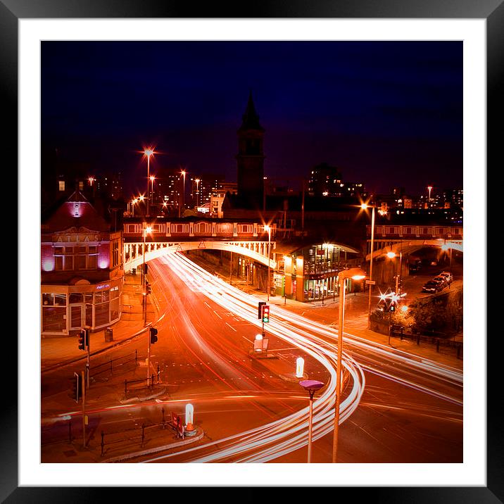 Manchester City Urban Night Lights Framed Mounted Print by Peter Carroll