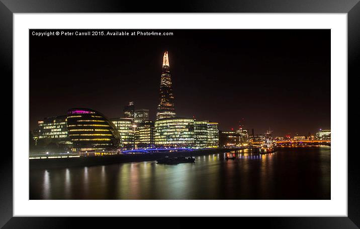 London Skyline and The Shard at night. Framed Mounted Print by Peter Carroll