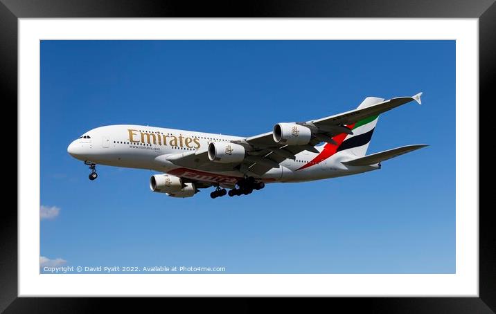 Emirates A380 Panorama Framed Mounted Print by David Pyatt