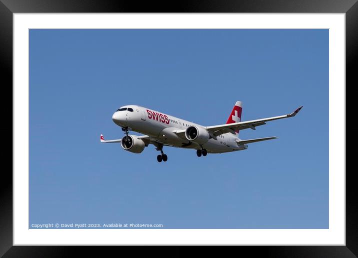 Swiss Airlines Airbus A220-300   Framed Mounted Print by David Pyatt