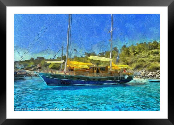 Aegean Sea Yacht Art Framed Mounted Print by David Pyatt