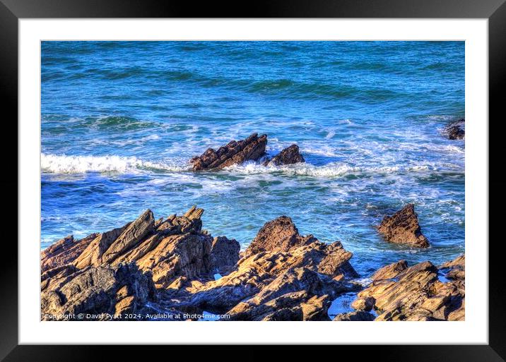  Cornish Rocks Breaking Waves Framed Mounted Print by David Pyatt