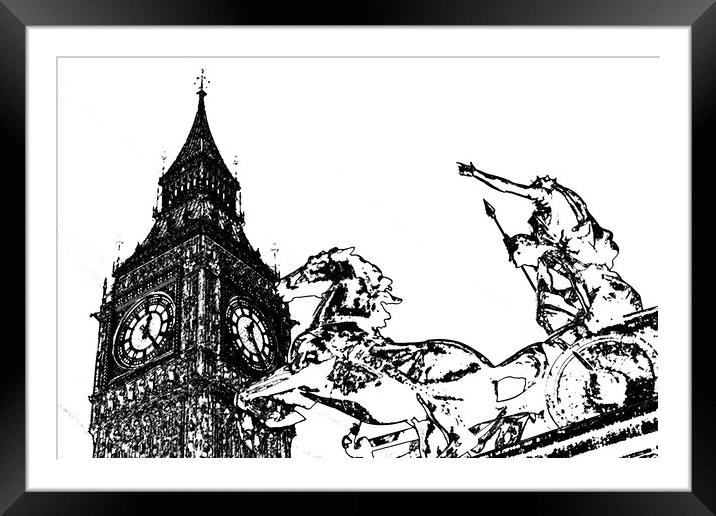 Big Ben and Boudica Statue Framed Mounted Print by David Pyatt