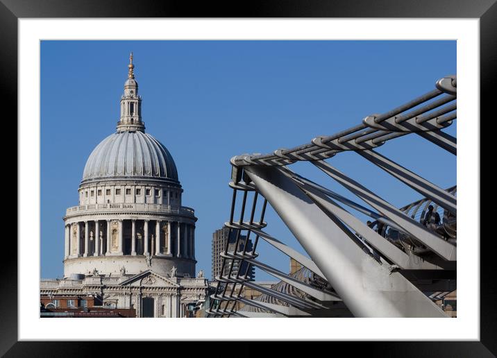 St pauls and Millenium Bridge Framed Mounted Print by David Pyatt