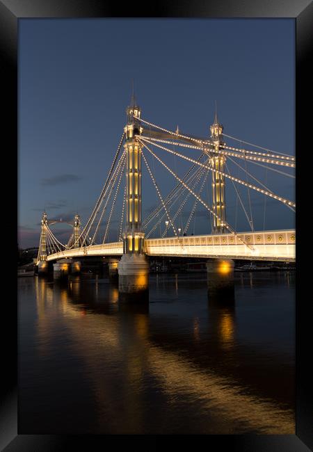 Albert Bridge London night view Framed Print by David Pyatt