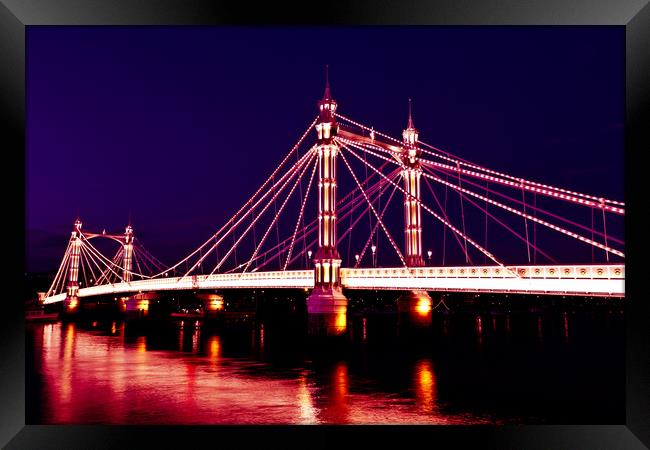 Albert Bridge London night view Framed Print by David Pyatt
