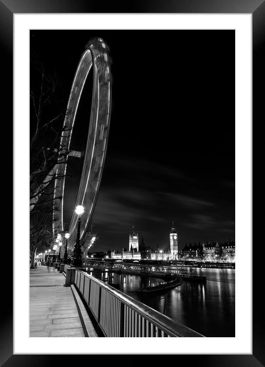 London Eye at Night Framed Mounted Print by David Pyatt