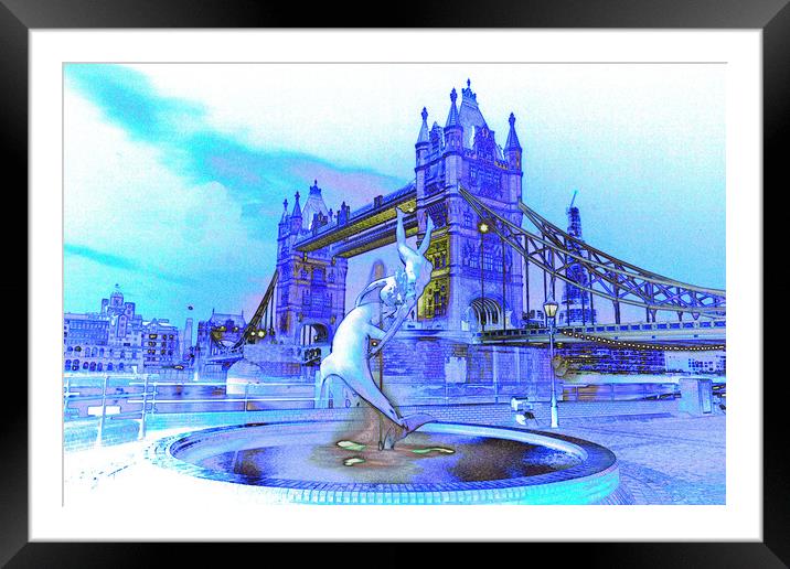 Girl And Dolphin Statue London Framed Mounted Print by David Pyatt