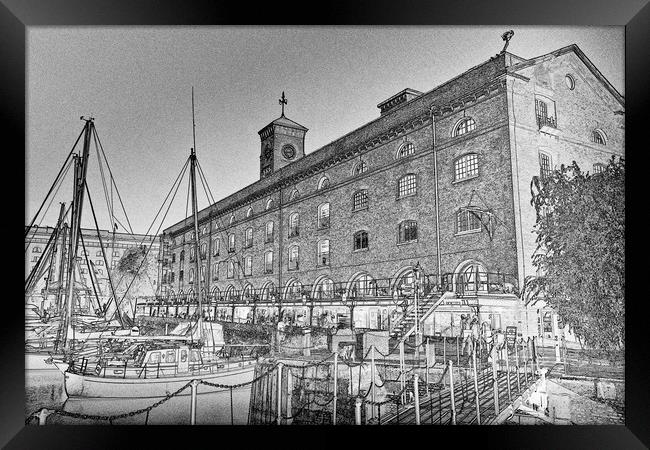 St Katherines Dock London sketch Framed Print by David Pyatt