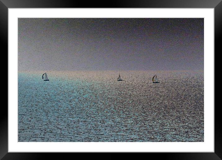 Three Distant Yachts Framed Mounted Print by David Pyatt