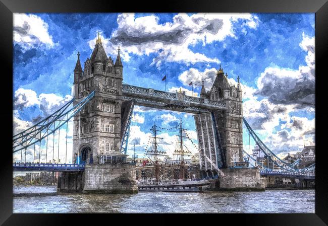 Tower Bridge and passing ship Art Framed Print by David Pyatt