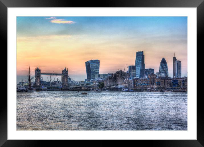 The River Thames and the City Framed Mounted Print by David Pyatt
