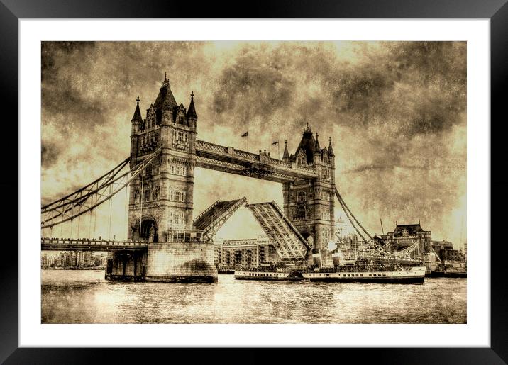 Tower bridge and the Waverley Vintage Framed Mounted Print by David Pyatt