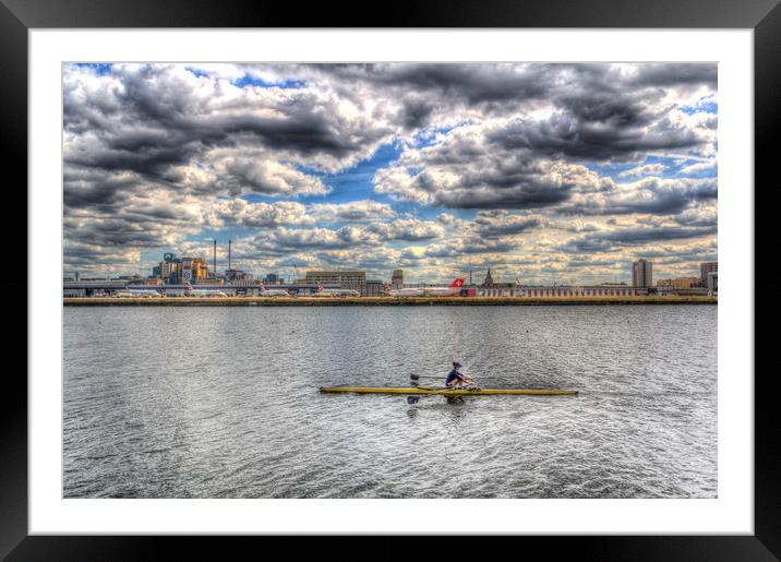 Sculling at London City Airport Framed Mounted Print by David Pyatt