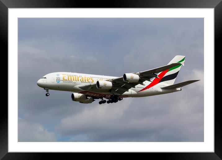 Emirates Airlines A380 Framed Mounted Print by David Pyatt