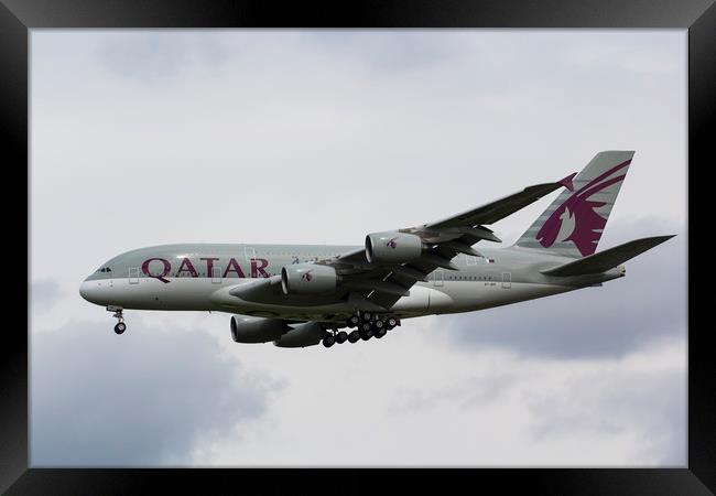 Qatar Airlines Airbus A380 Framed Print by David Pyatt