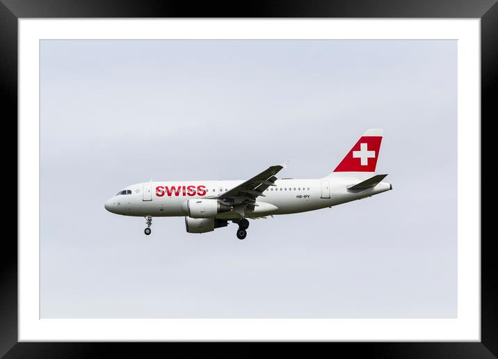 Swiss Airlines Airbus A319 Framed Mounted Print by David Pyatt
