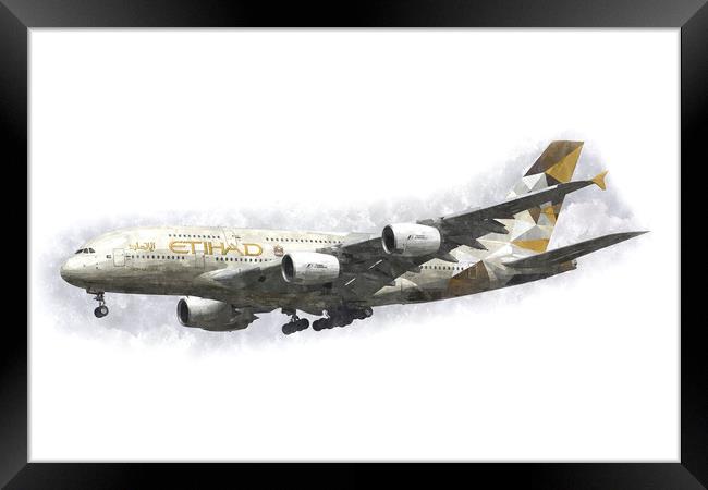 Etihad Airbus A380 Art Framed Print by David Pyatt