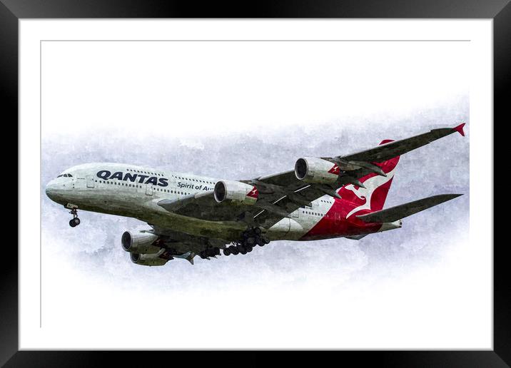 Qantas Airbus A380 Art Framed Mounted Print by David Pyatt