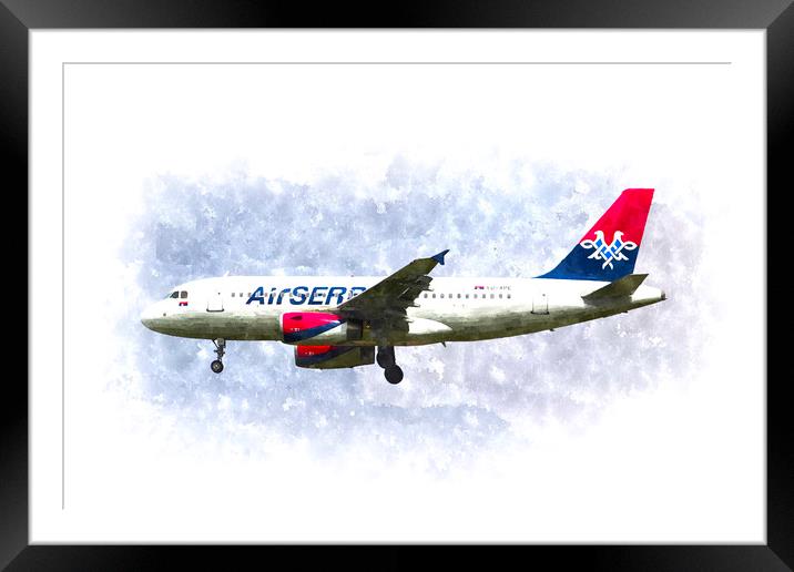 Air Serbia Airbus A319 Art Framed Mounted Print by David Pyatt