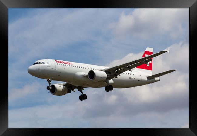 Swiss Airlines Airbus A320 Framed Print by David Pyatt