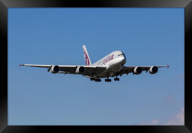 Qatar Airlines Airbus A380 Framed Print by David Pyatt