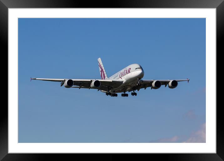 Qatar Airlines Airbus A380 Framed Mounted Print by David Pyatt