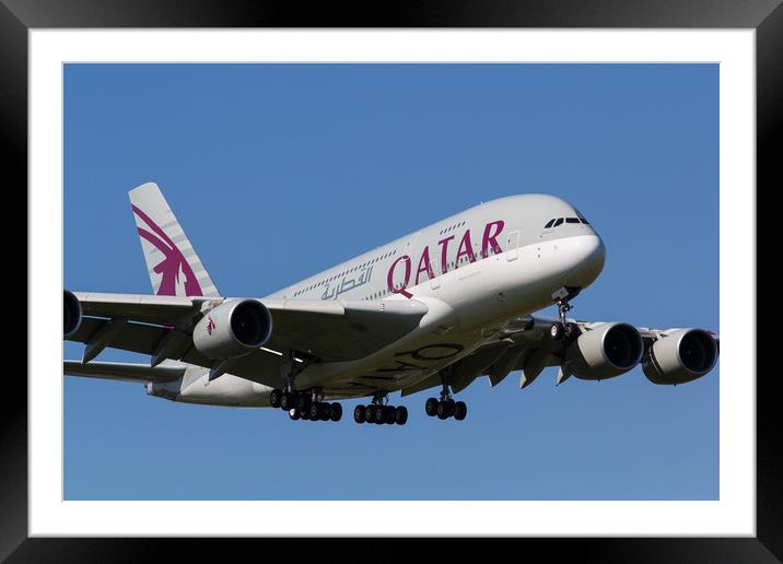 Qatar Airlines Airbus A380 Framed Mounted Print by David Pyatt