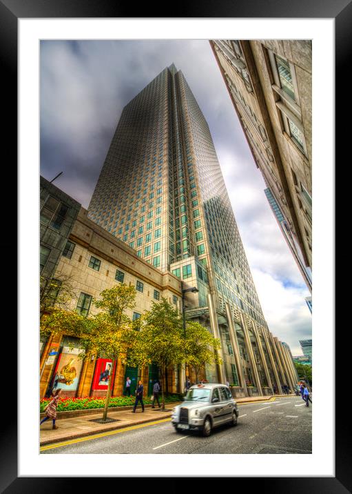 Canary Wharf Taxi Framed Mounted Print by David Pyatt