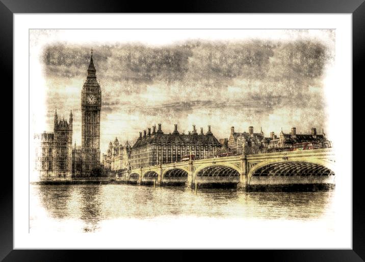 Westminster Bridge and Big Ben Vintage Framed Mounted Print by David Pyatt