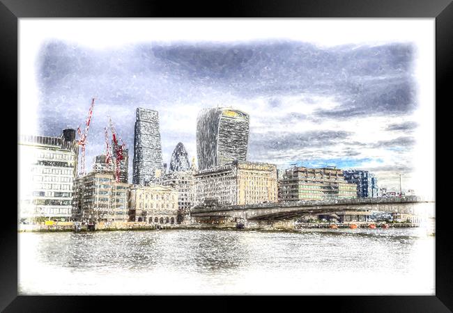 City of London and River Thames Snow Art Framed Print by David Pyatt