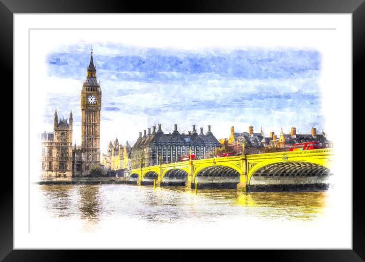Westminster Bridge and Big Ben Art Framed Mounted Print by David Pyatt