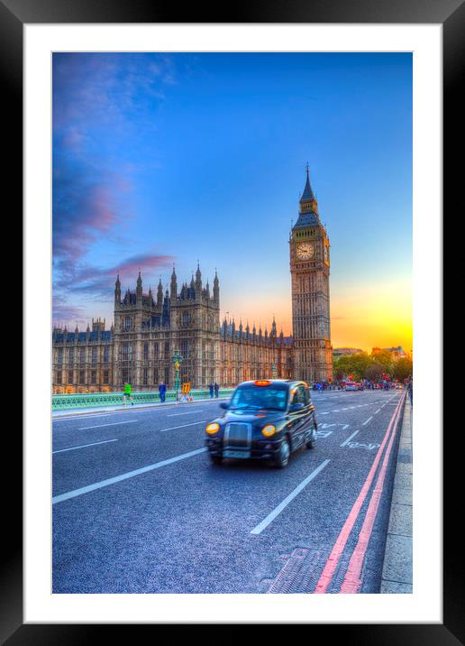Westminster Bridge And Taxi Framed Mounted Print by David Pyatt