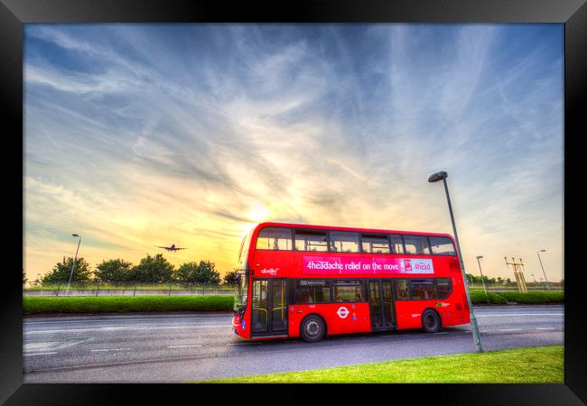 London Bus Sunset Framed Print by David Pyatt