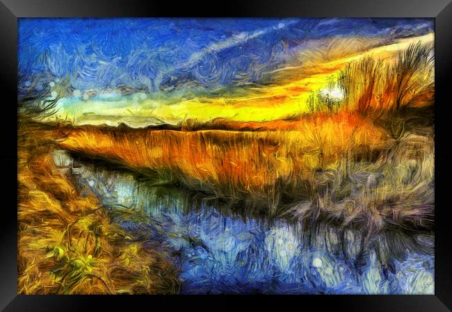 The Sunset River Van Gogh Framed Print by David Pyatt