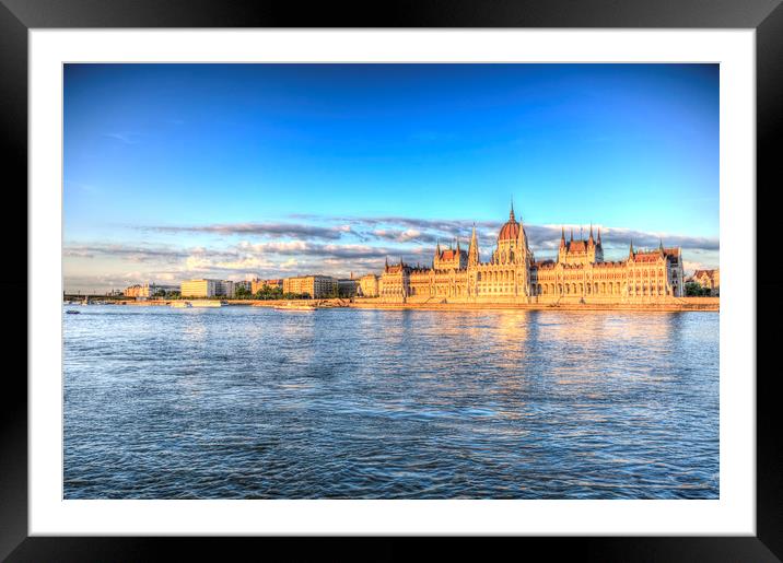 Budapest Danube Sunset Framed Mounted Print by David Pyatt