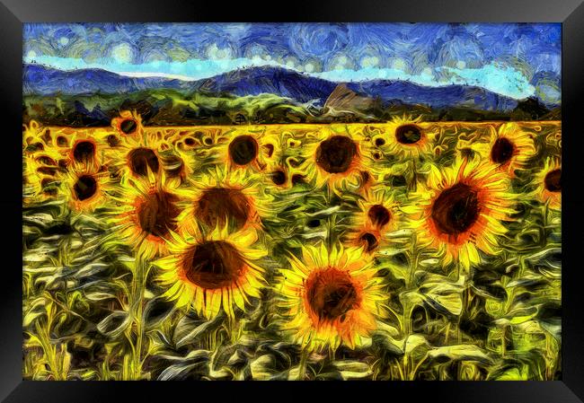 Sunflower Field Van Gogh Framed Print by David Pyatt