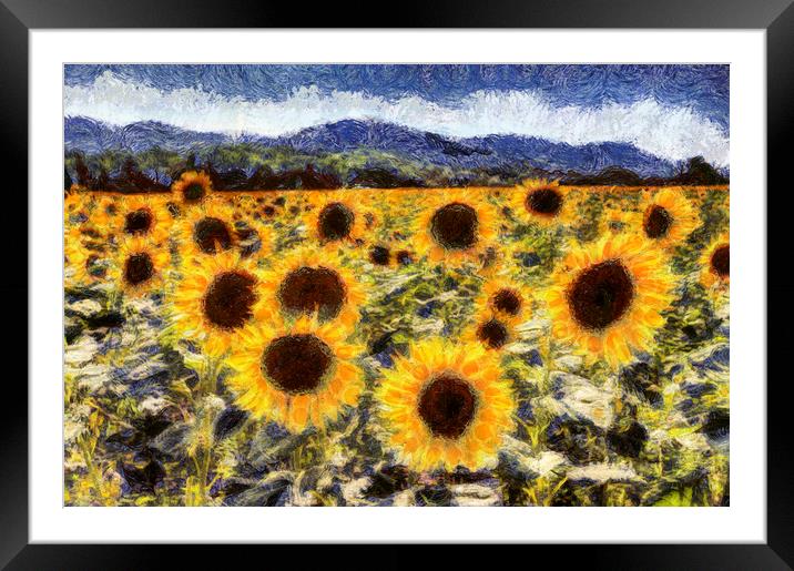 Starry Night Sunflowers Van Gogh Framed Mounted Print by David Pyatt
