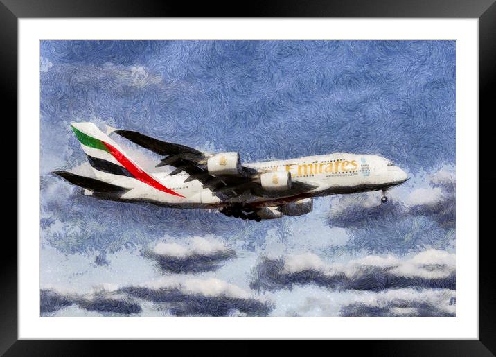 Emirates A380 Art  Framed Mounted Print by David Pyatt