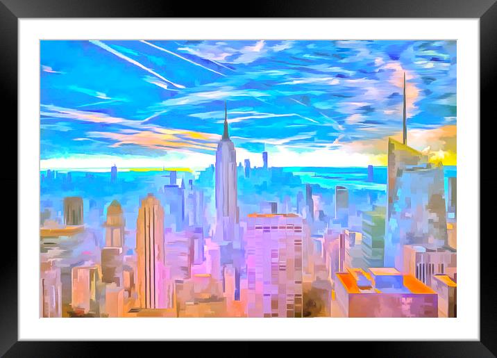 Manhattan Skyline Pop Art Framed Mounted Print by David Pyatt