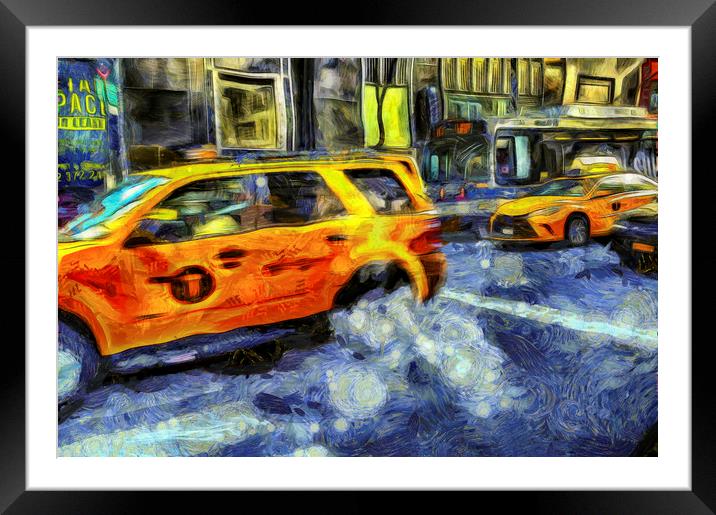 New York Taxis Art Framed Mounted Print by David Pyatt