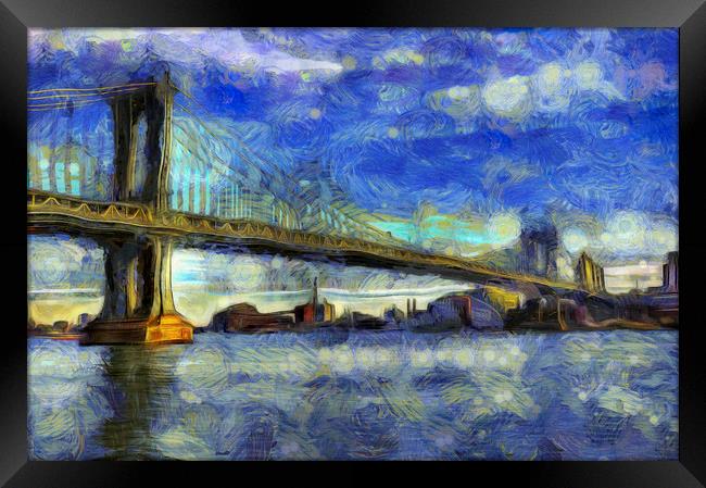 Manhattan Bridge New York Art Framed Print by David Pyatt