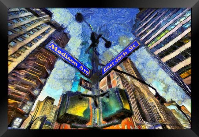 New York Street Sign Van Gogh Framed Print by David Pyatt