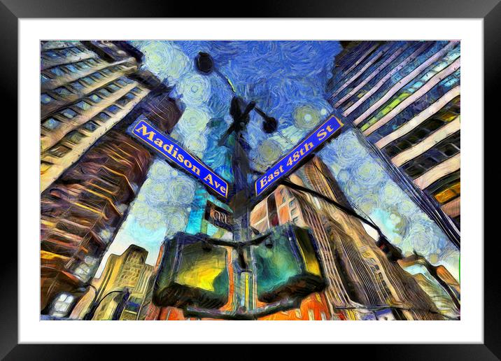 New York Street Sign Van Gogh Framed Mounted Print by David Pyatt