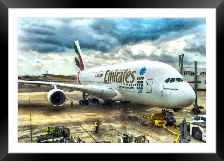 Emirates A380 Airbus Art Framed Mounted Print by David Pyatt