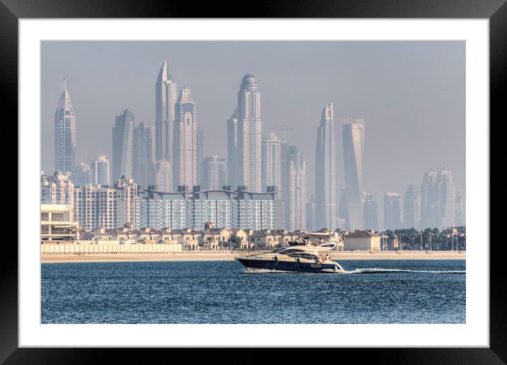 Dubai Yacht And Architecture Framed Mounted Print by David Pyatt