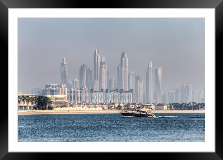 Dubai Yacht And Architecture Framed Mounted Print by David Pyatt