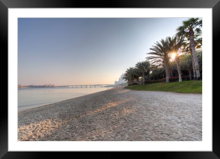 Dubai Beach Sunset Framed Mounted Print by David Pyatt